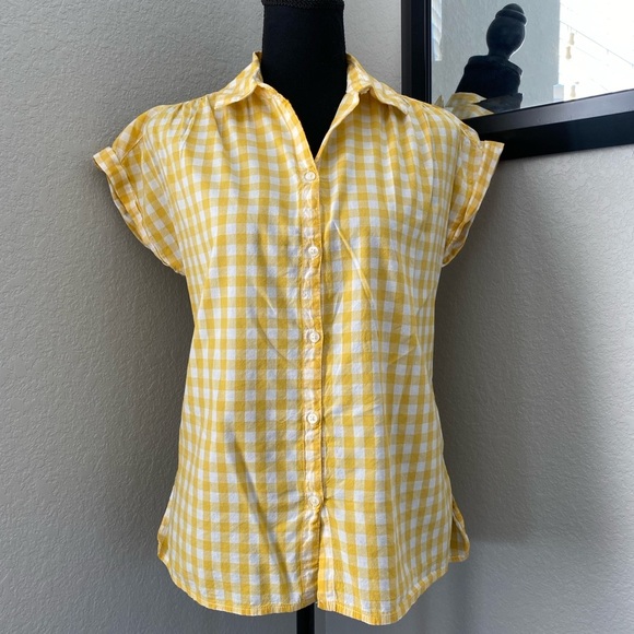 OLD NAVY Yellow Gingham Button Down Short Sleeve Shirt Small - Picture 4 of 14